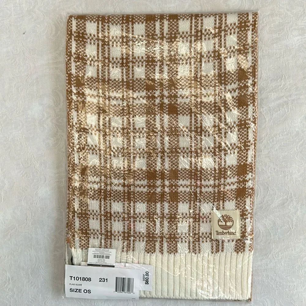 Timberland ‘Buffalo’ Plaid Scarf Tan Cream